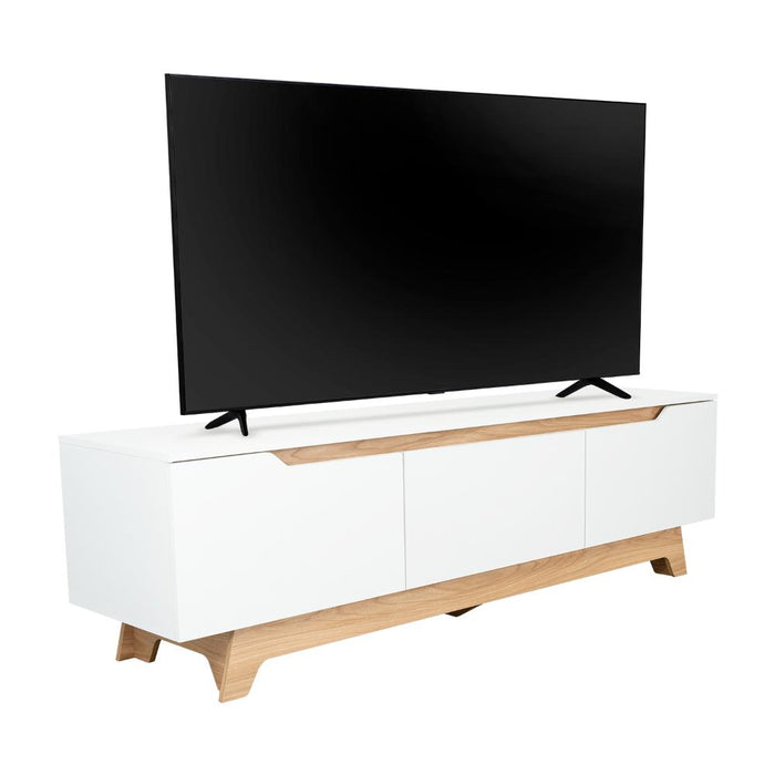 Mesa Para Tv Toulo, Blanco y Fresno, con espacio para TV de 80"