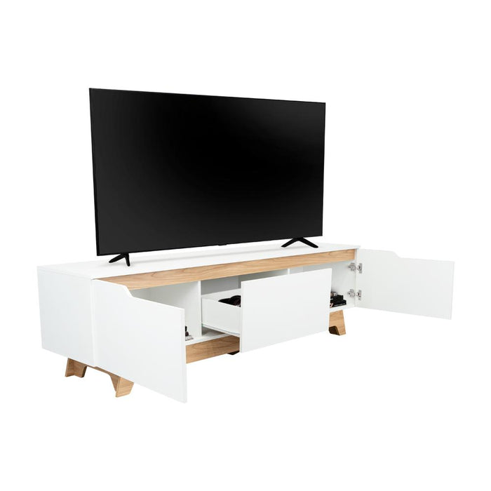 Mesa Para Tv Toulo, Blanco y Fresno, con espacio para TV de 80"