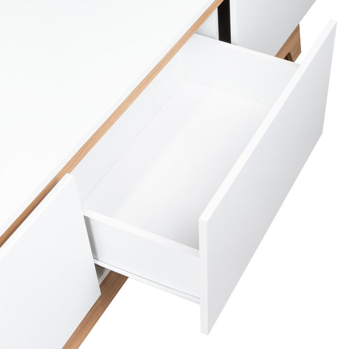 Mesa Para Tv Toulo, Blanco y Fresno, con espacio para TV de 80"