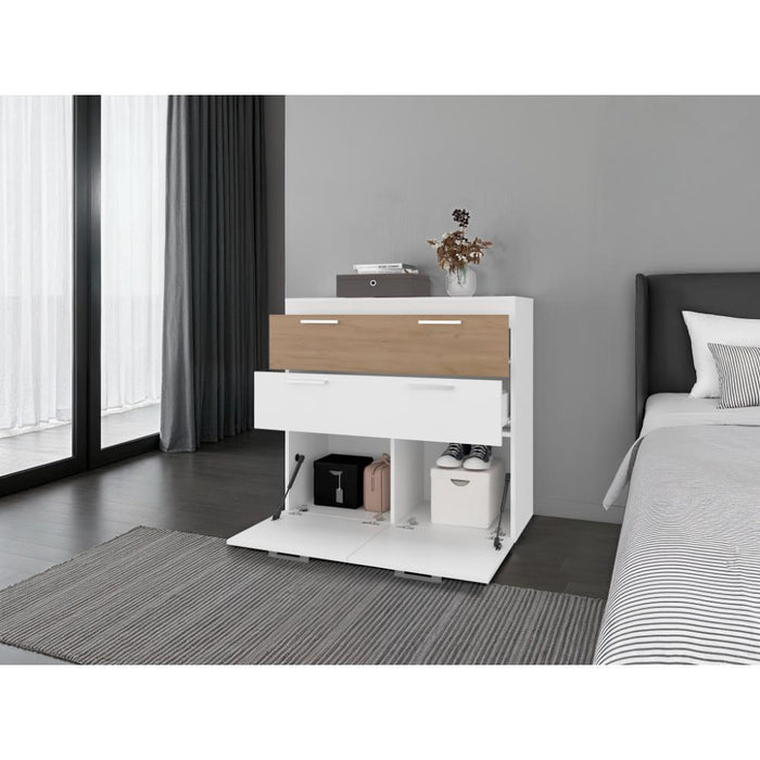 Organizador Belton, Blanco, Con dos cajones y dos puertas abatibles con amplio espacio de almacenamiento ZF