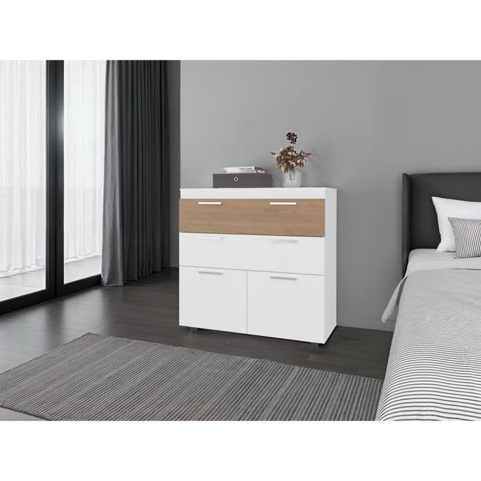 Organizador Belton, Blanco, Con dos cajones y dos puertas abatibles con amplio espacio de almacenamiento ZF