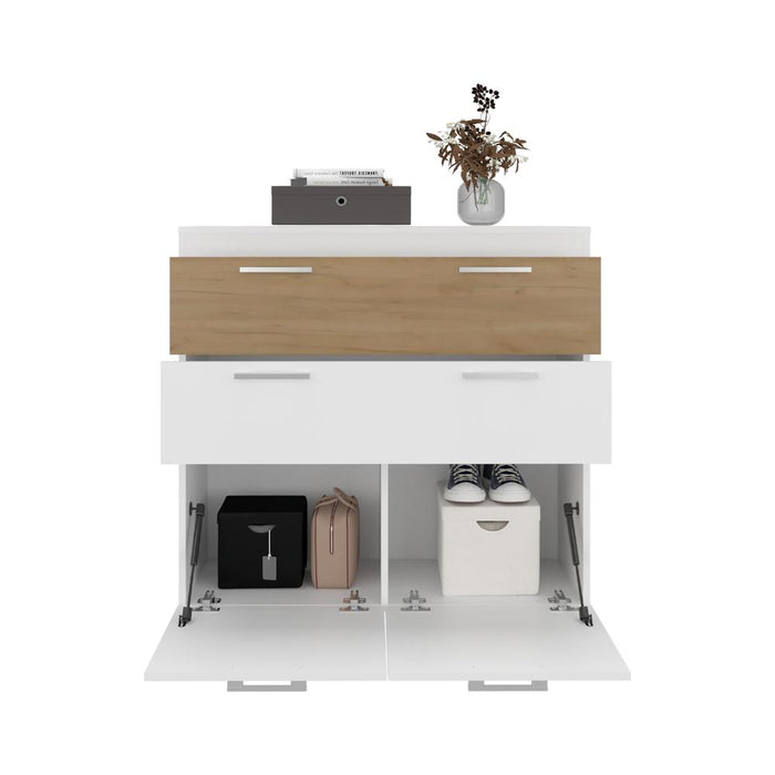 Organizador Belton, Blanco, Con dos cajones y dos puertas abatibles con amplio espacio de almacenamiento ZF