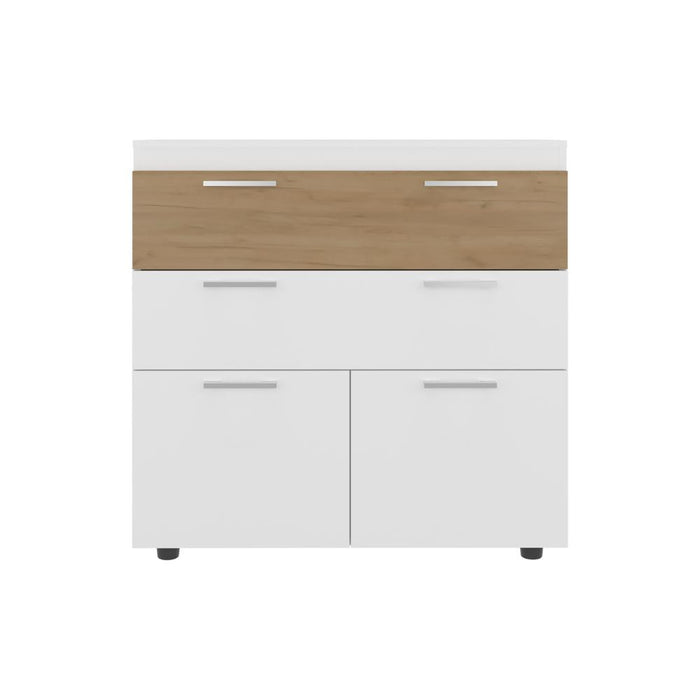 Organizador Belton, Blanco, Con dos cajones y dos puertas abatibles con amplio espacio de almacenamiento ZF