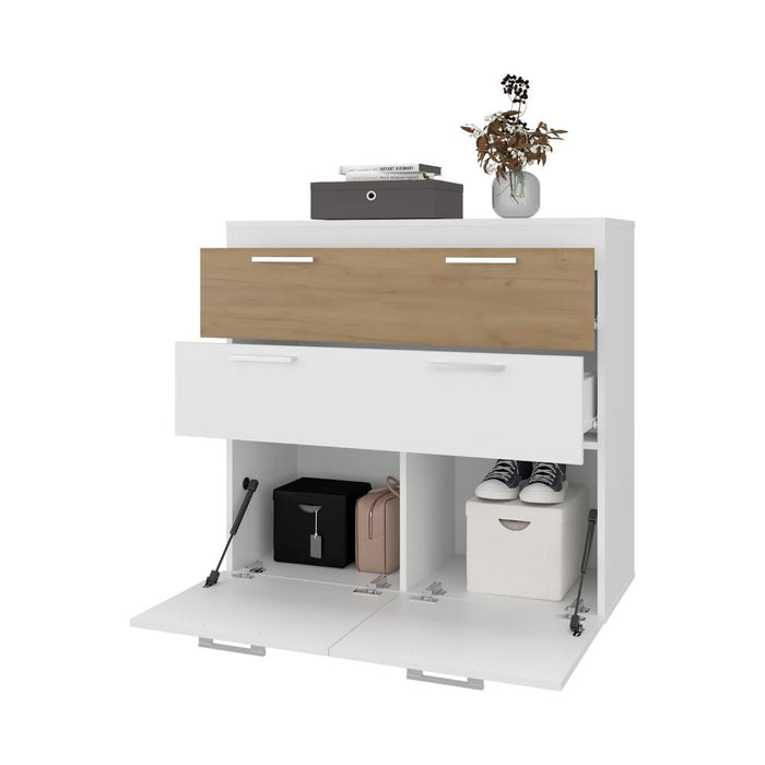 Organizador Belton, Blanco, Con dos cajones y dos puertas abatibles con amplio espacio de almacenamiento ZF