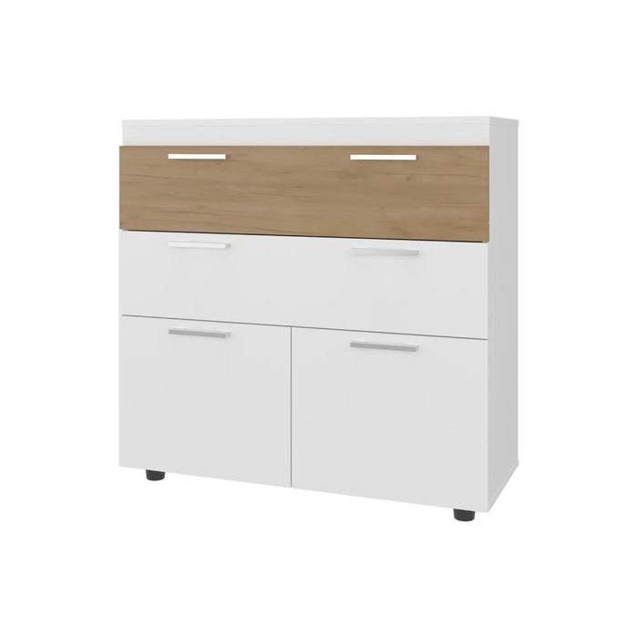 Organizador Belton, Blanco, Con dos cajones y dos puertas abatibles con amplio espacio de almacenamiento ZF