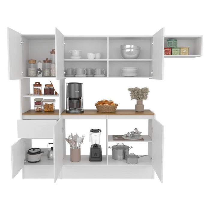 Alacena Dali , Blanco y Fresno Europeo, Con seis puertas batientes y un cajón, amplio espacio de almacenamiento ZF