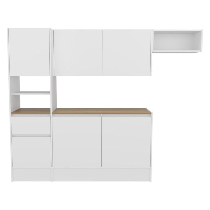 Alacena Dali , Blanco y Fresno Europeo, Con seis puertas batientes y un cajón, amplio espacio de almacenamiento ZF