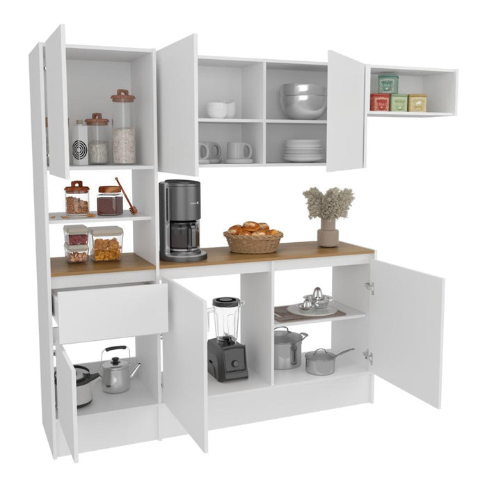 Alacena Dali , Blanco y Fresno Europeo, Con seis puertas batientes y un cajón, amplio espacio de almacenamiento ZF