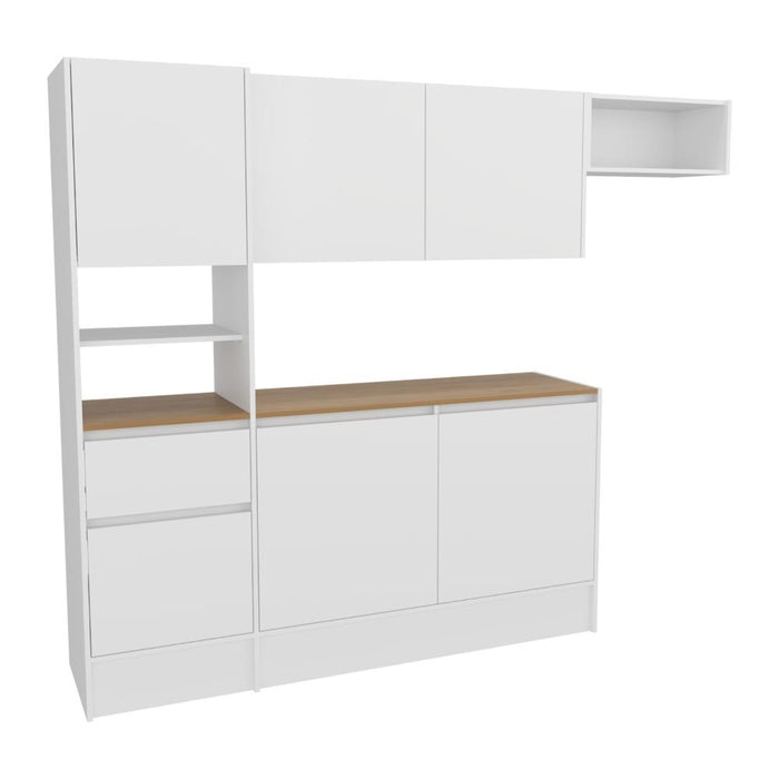 Alacena Dali , Blanco y Fresno Europeo, Con seis puertas batientes y un cajón, amplio espacio de almacenamiento ZF