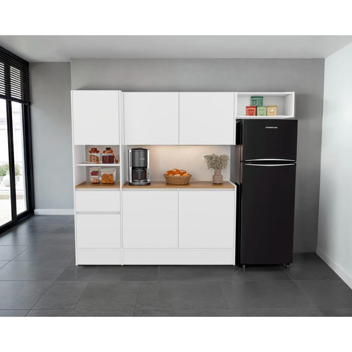 Alacena Dali , Blanco y Fresno Europeo, Con seis puertas batientes y un cajón, amplio espacio de almacenamiento ZF