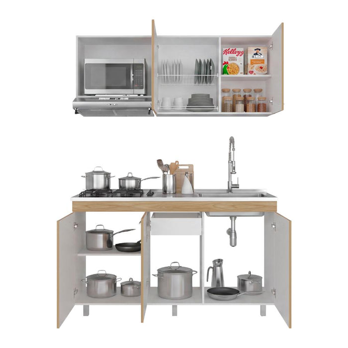 Cocina Integral Miro, Blanco Duqueza y Fresno Europeo, Incluye Mesón Derecho