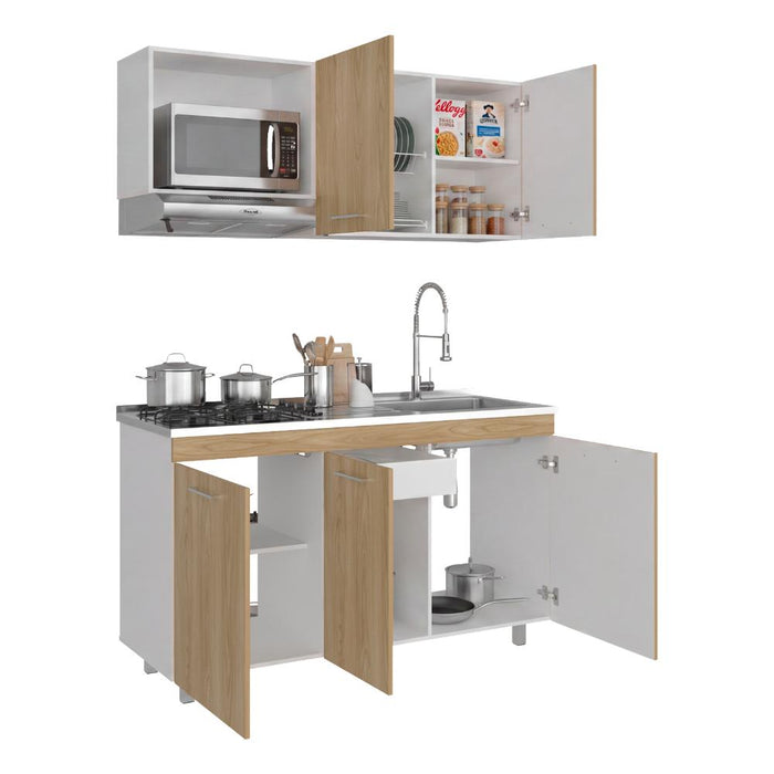 Cocina Integral Miro, Blanco Duqueza y Fresno Europeo, Incluye Mesón Derecho