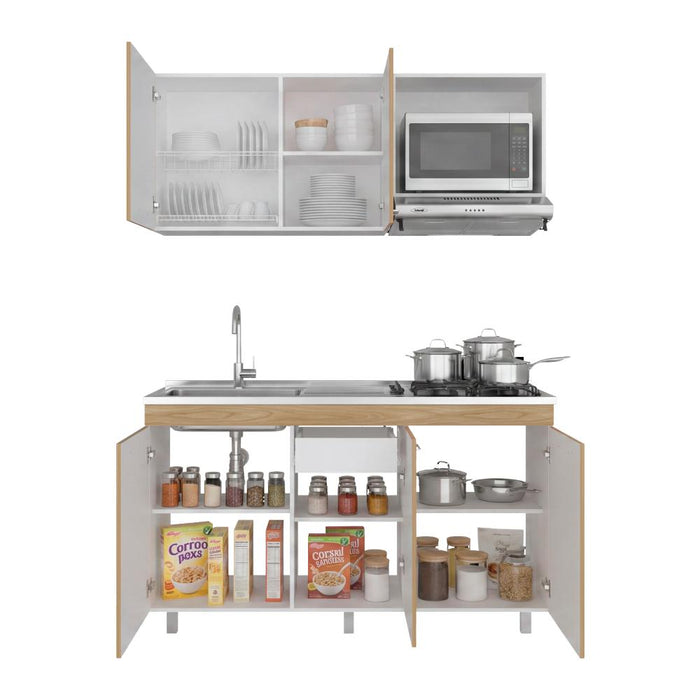 Cocina Integral Miro, Blanco Duqueza y Fresno Europeo, Incluye Mesón Izquierdo