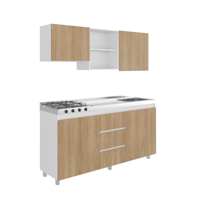 Cocina Integral Boreal, Blanco Duqueza y Fresno Europeo, Incluye Mesón Derecho