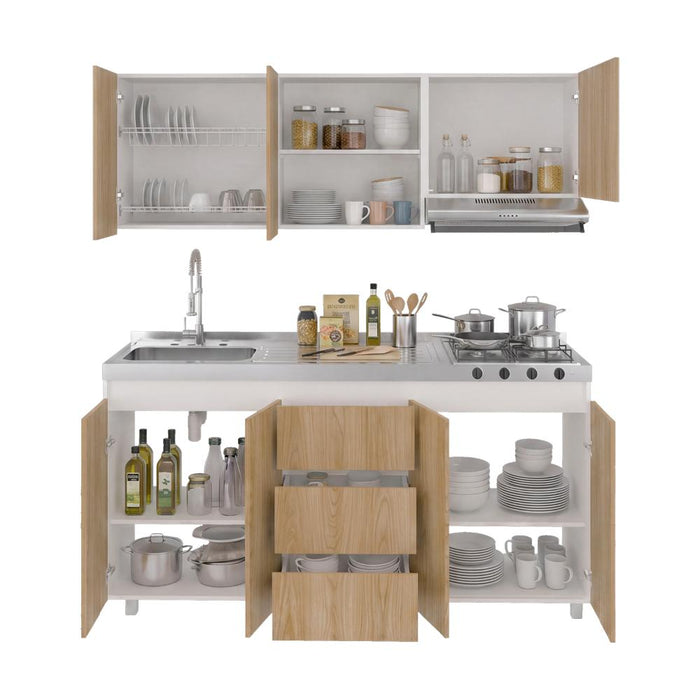 Cocina Integral Boreal, Blanco Duqueza y Fresno Europeo, Incluye Mesón Izquierdo