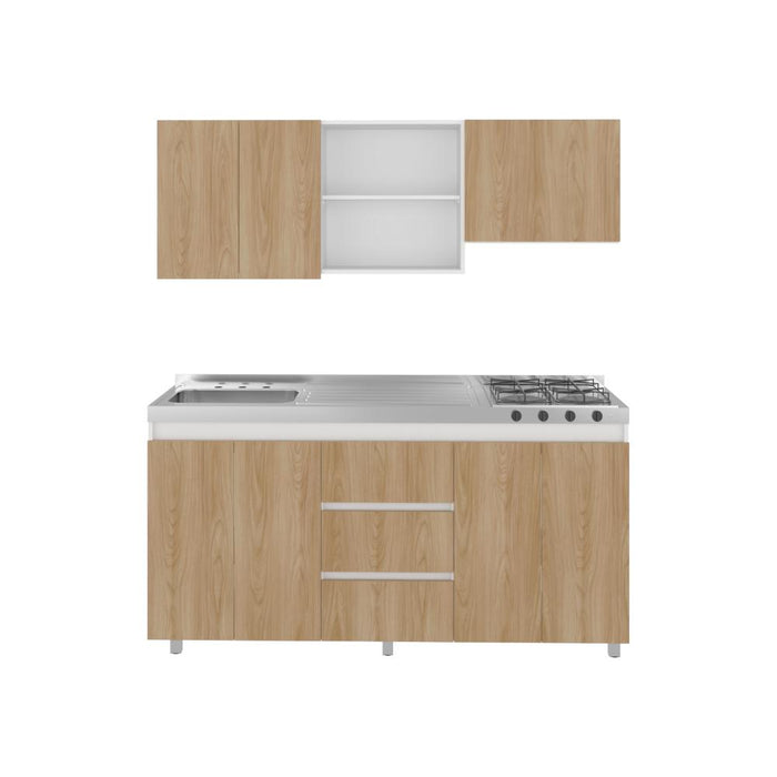 Cocina Integral Boreal, Blanco Duqueza y Fresno Europeo, Incluye Mesón Izquierdo