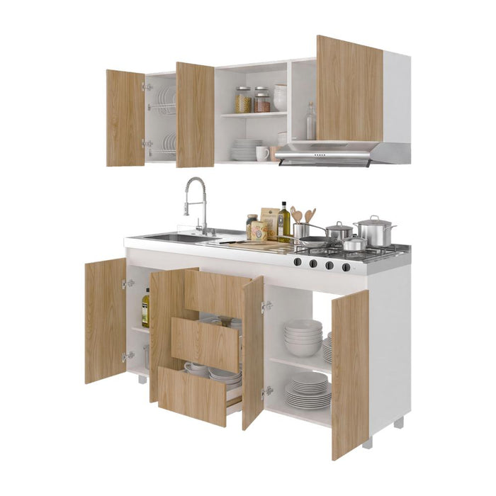Cocina Integral Boreal, Blanco Duqueza y Fresno Europeo, Incluye Mesón Izquierdo