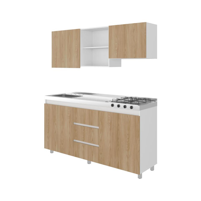 Cocina Integral Boreal, Blanco Duqueza y Fresno Europeo, Incluye Mesón Izquierdo