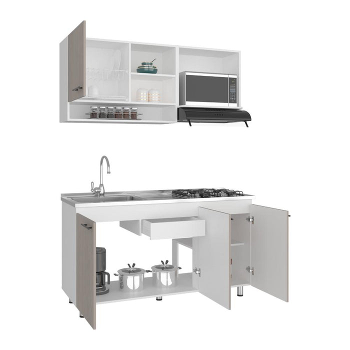 Cocina Integral Orquídea, Blanco Duqueza y Positano, Incluye Mesón Izquierdo