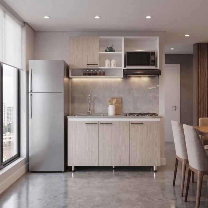 Cocina Integral Orquídea, Blanco Duqueza y Positano, Incluye Mesón Izquierdo