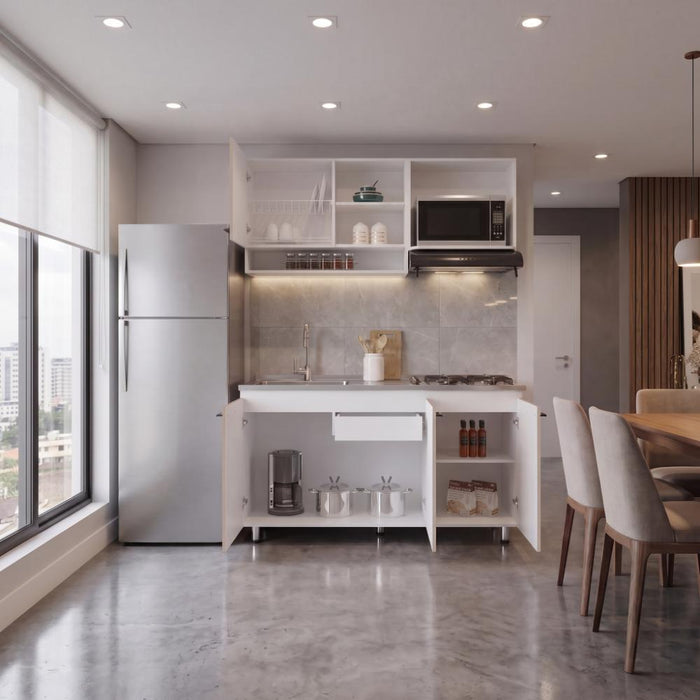 Cocina Integral Orquídea, Blanco Duqueza y Positano, Incluye Mesón Izquierdo