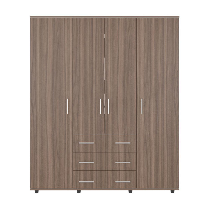 Closet Fontana, Avellana y Blanco, con Cuatro Tubos Para Colgar Ropa y Zapatero En La Parte Inferior