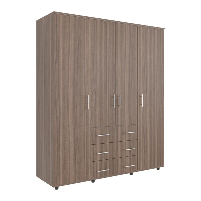 Closet Fontana, Avellana y Blanco, con Cuatro Tubos Para Colgar Ropa y Zapatero En La Parte Inferior