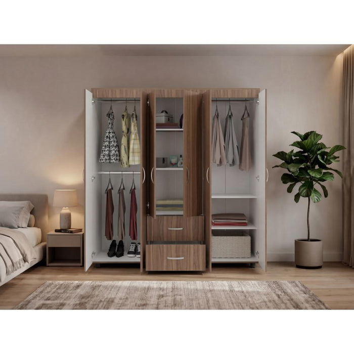 Closet Bariloche Bombay, Avellana y Blanco, Variedad De Entrepaños y Seis Puertas Abatibles