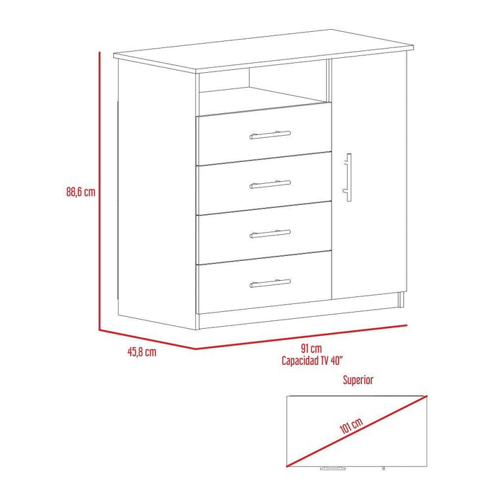 Organizador Barlovento, Cobre y Blanco, con Cuatro Cajones y una Puerta