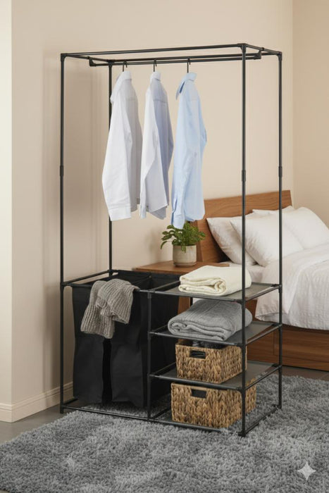 Clóset Organizador Lupont, Negro, de Tres Niveles y Dos Canastas para Ropa