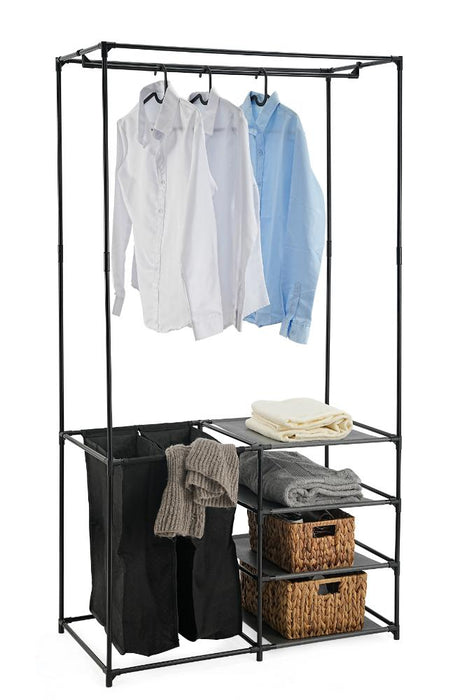 Clóset Organizador Lupont, Negro, de Tres Niveles y Dos Canastas para Ropa