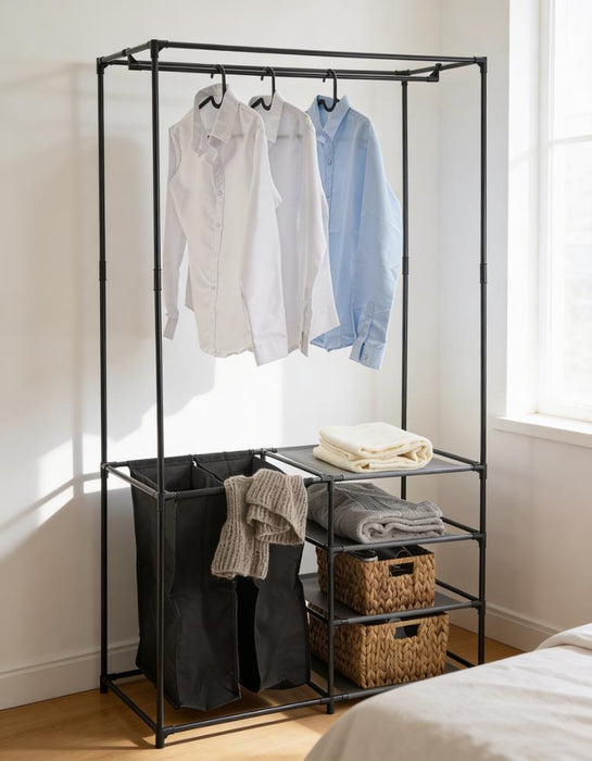Clóset Organizador Lupont, Negro, de Tres Niveles y Dos Canastas para Ropa