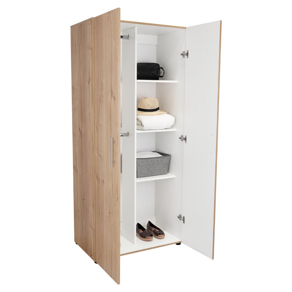 Closet Tera, Café Claro y Blanco Vainilla, Dos Puertas Abatibles y Dos Tubos Cromados