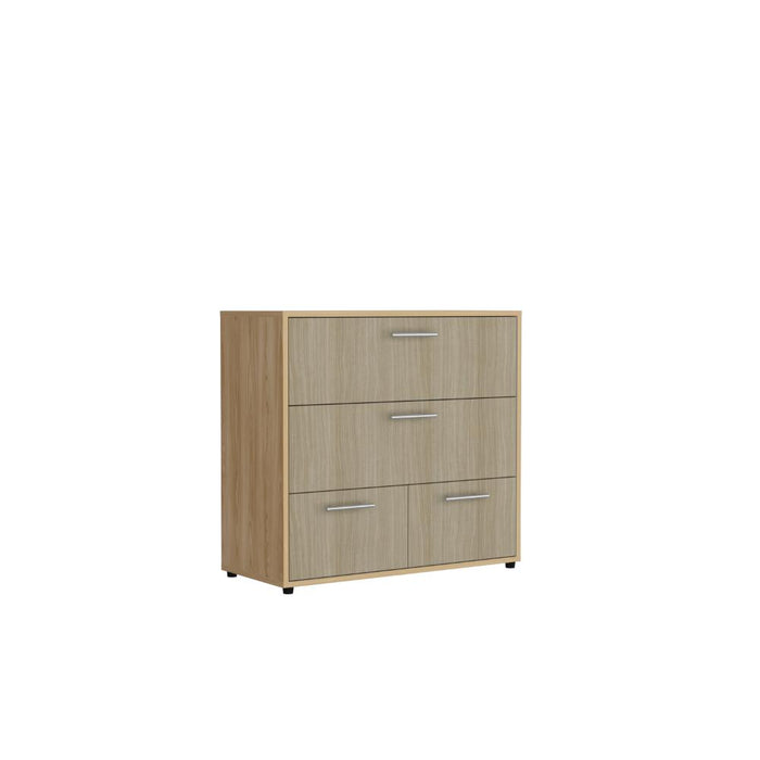 Organizador Sevin, Fresno Europeo y Blanco Duqueza, con cuatro cajones para guardar objetos personales