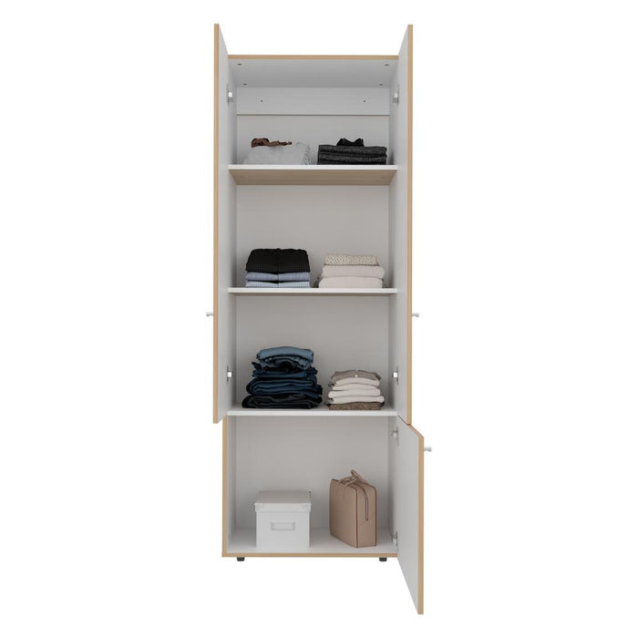 Closet Beico II, Fresno y Blanco Duqueza, Con Tres Puertas Abatibles y Cuatro Entrepaños