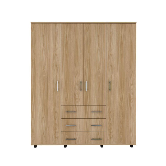 Closet Fontana, Fresno Europeo y Blanco, con Cuatro Tubos Para Colgar Ropa y Zapatero En La Parte Inferior