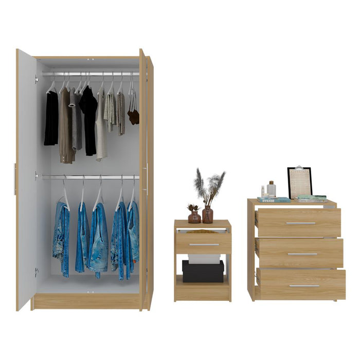 Combo Para Habitación Sofi, Fresno Europeo y Blanco, Incluye Closet -Organizador y Mesa de Noche