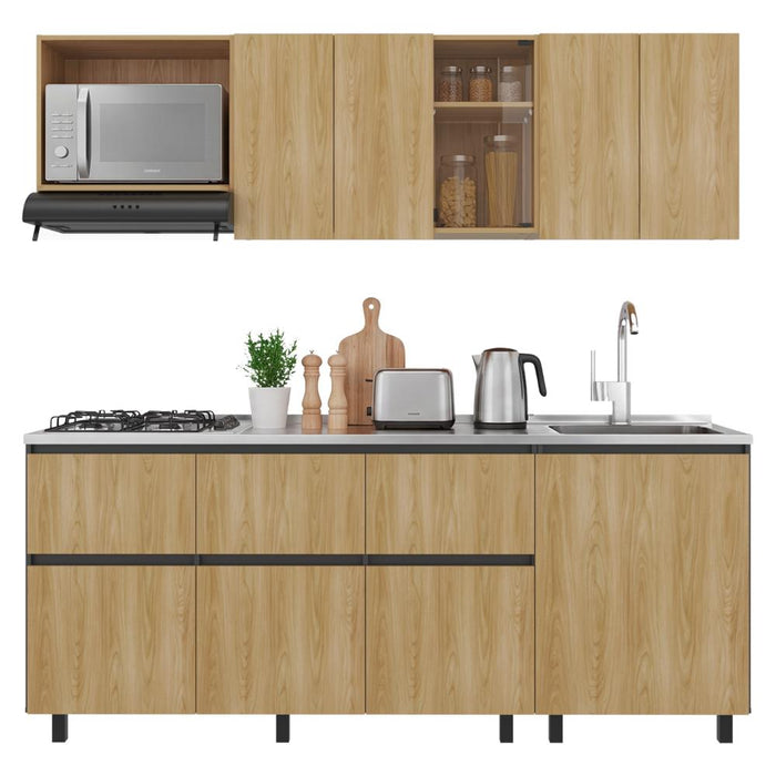 Cocina Integral Lirio, Fresno Europeo y Plata Oscuro, Incluye Mesón Derecho