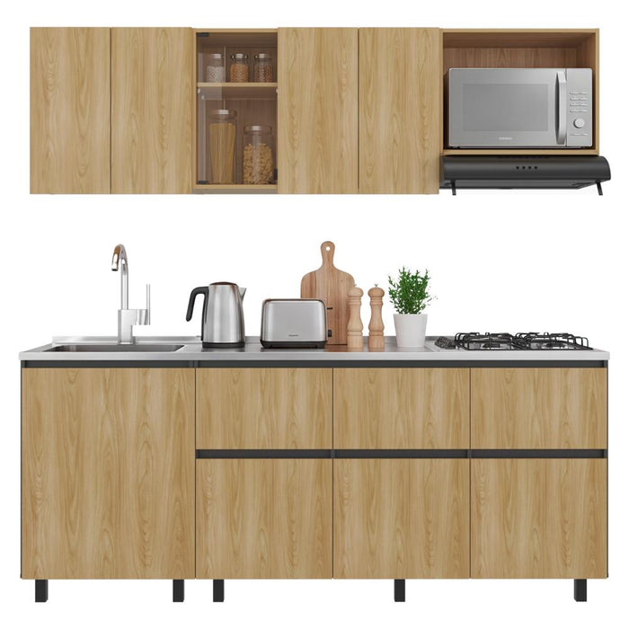 Cocina Integral Lirio, Fresno Europeo y Plata Oscuro, Incluye Mesón Izquierdo