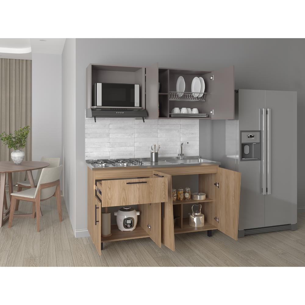 Cocina Integral Emilia, Fresno Europeo y Taupe, Incluye mesón Derecho