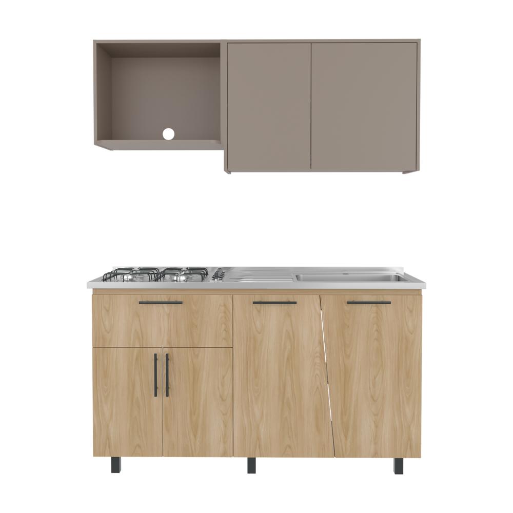 Cocina Integral Emilia, Fresno Europeo y Taupe, Incluye mesón Derecho