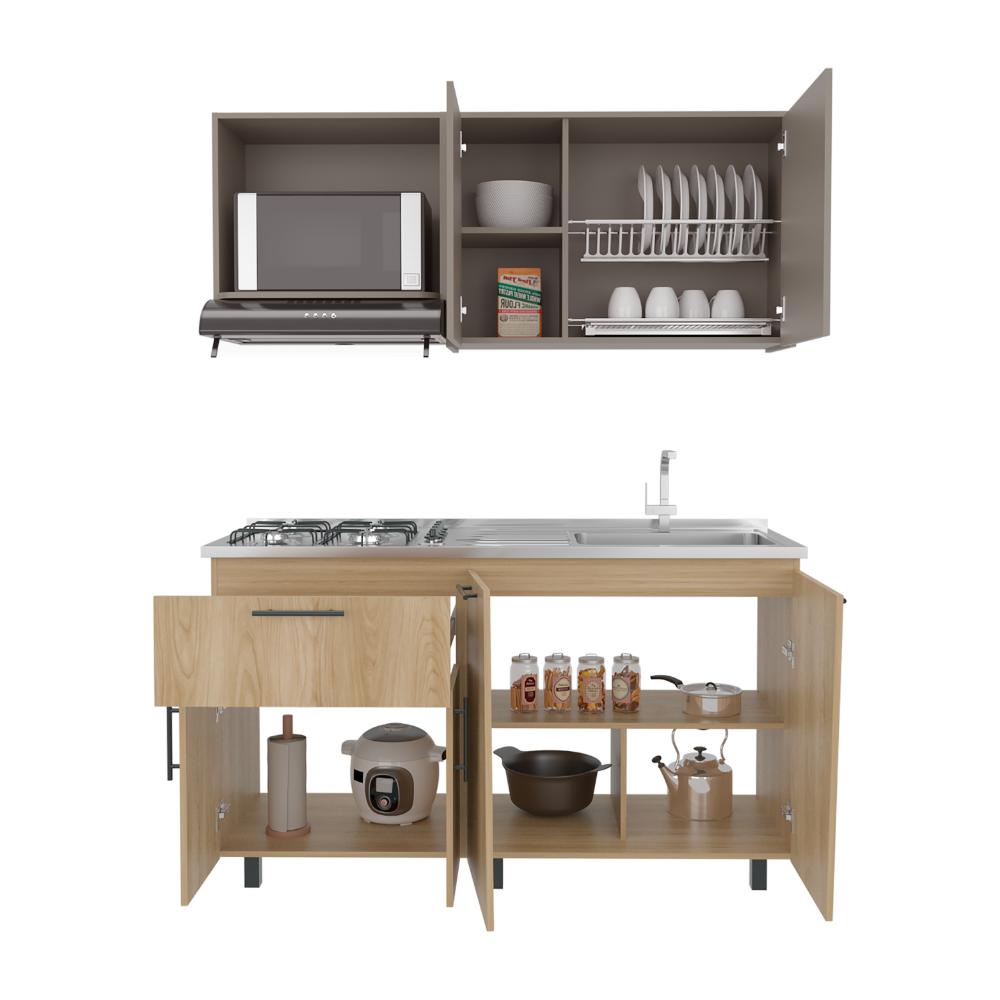 Cocina Integral Emilia, Fresno Europeo y Taupe, Incluye mesón Derecho