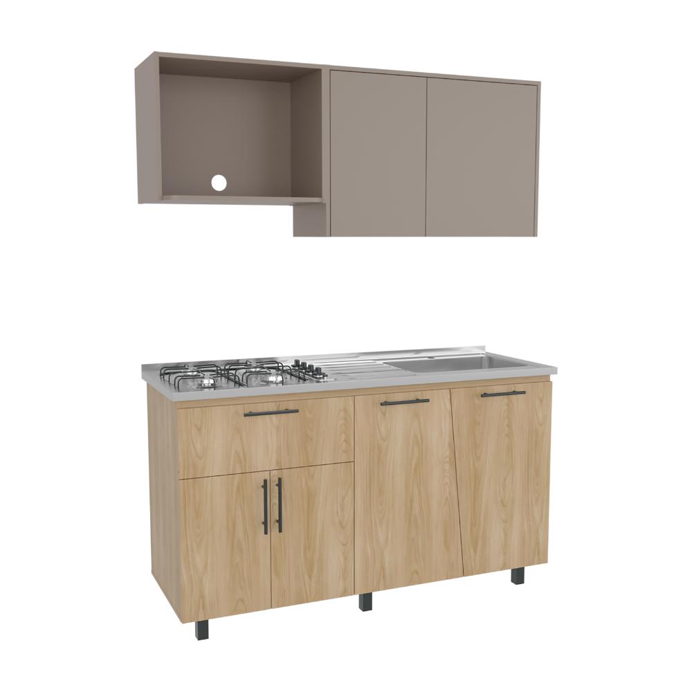 Cocina Integral Emilia, Fresno Europeo y Taupe, Incluye mesón Derecho