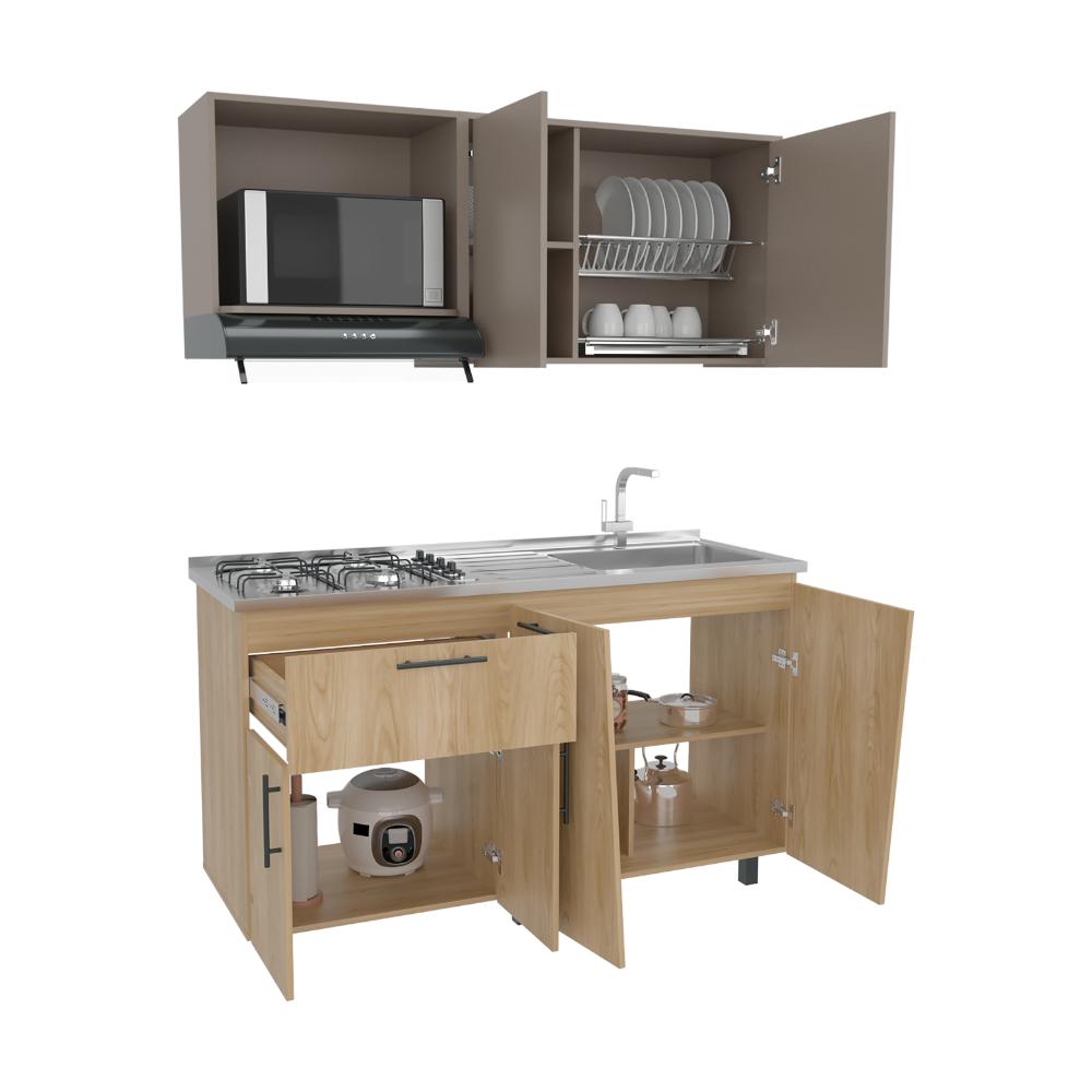 Cocina Integral Emilia, Fresno Europeo y Taupe, Incluye mesón Derecho
