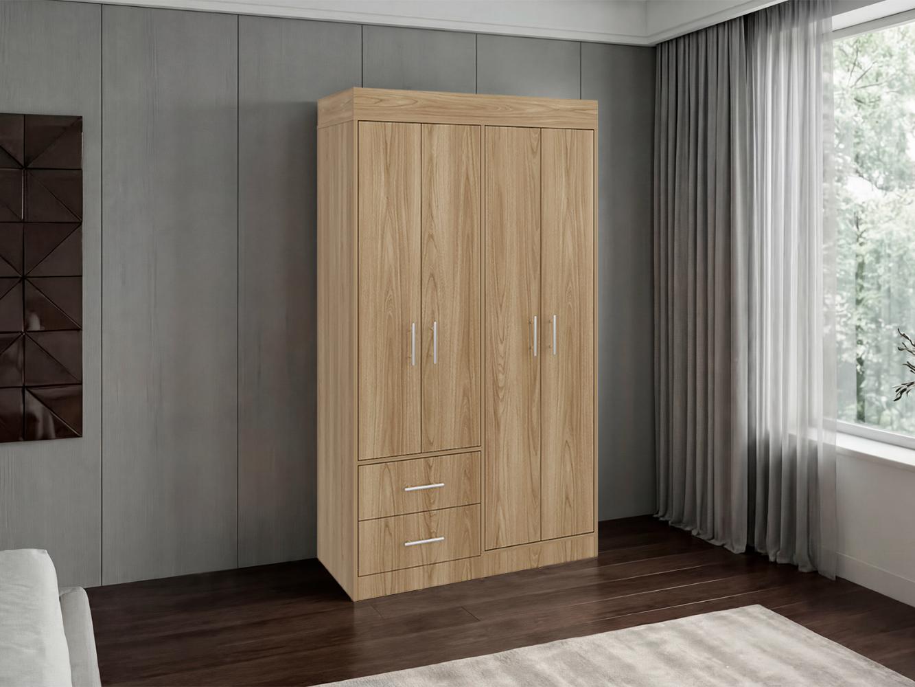 Closet Houston, Fresno Europeo y Wengue , Con Cuatro Puertas Batientes y Dos Cajones Con Amplio Espacio De Almacenamiento