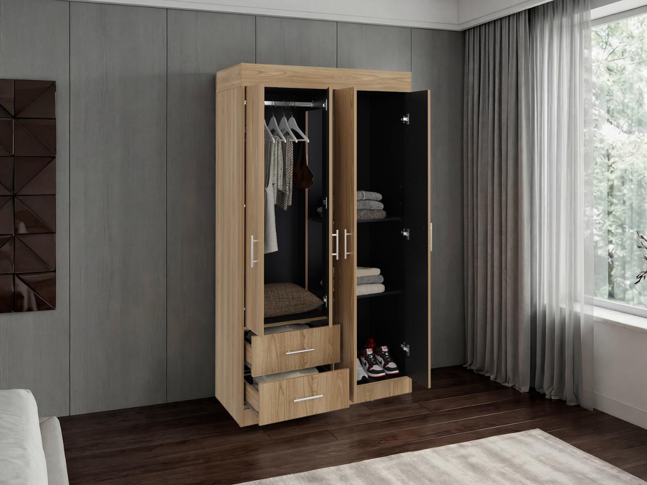 Closet Houston, Fresno Europeo y Wengue , Con Cuatro Puertas Batientes y Dos Cajones Con Amplio Espacio De Almacenamiento