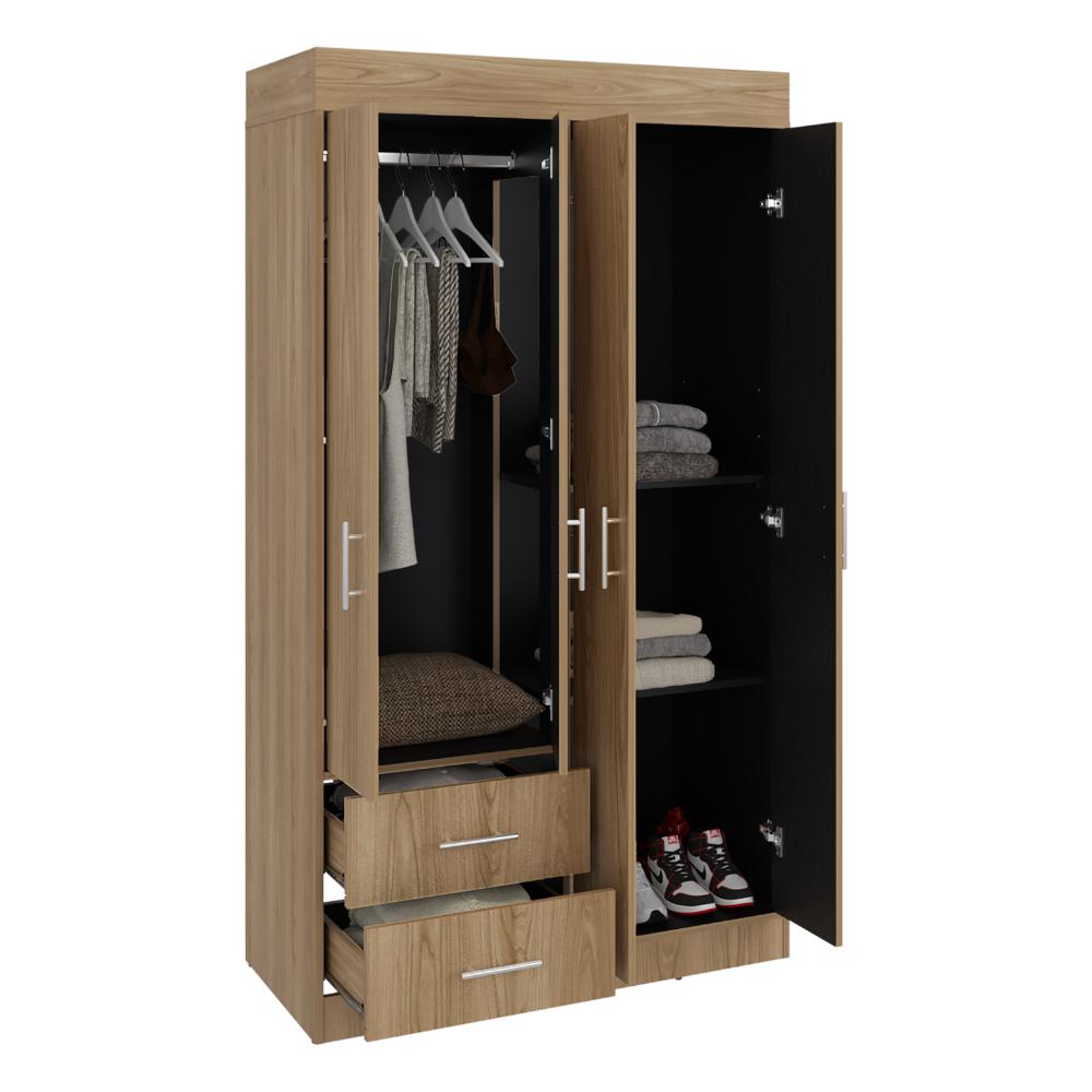 Closet Houston, Fresno Europeo y Wengue , Con Cuatro Puertas Batientes y Dos Cajones Con Amplio Espacio De Almacenamiento