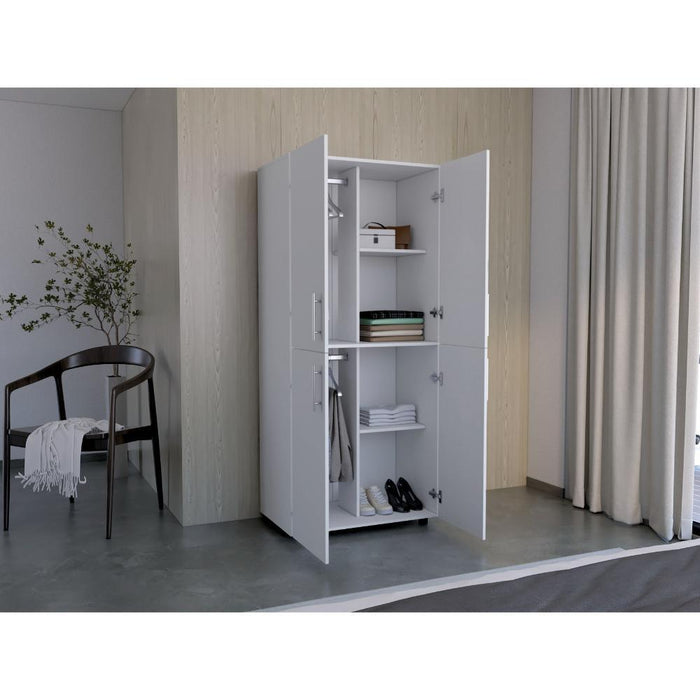 Closet Hancel, Blanco Duqueza, Cuatro Puertas Abatibles y Dos Tubos Cromados ZF
