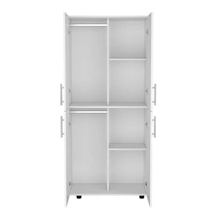 Closet Hancel, Blanco Duqueza, Cuatro Puertas Abatibles y Dos Tubos Cromados ZF