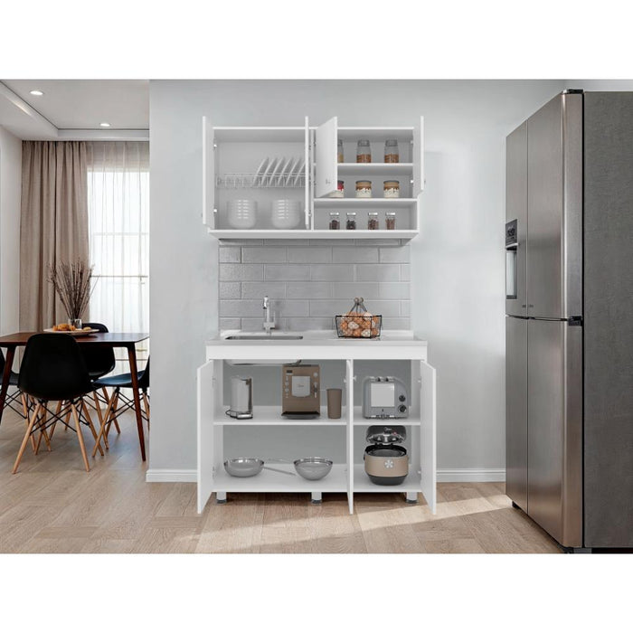 Cocina Completa Napoleon, Kronos blanco, Incluye modulo superior con dos puertas abatibles y modulo inferior con tres puertas abatibles ZF